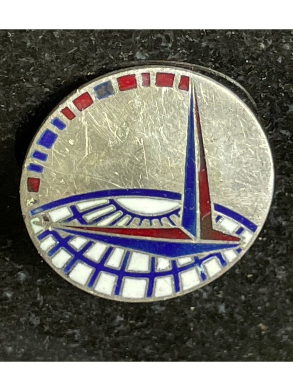 Antique 1939 New York Worlds Fair Trylon Perisphere Sterling Enamel Pin